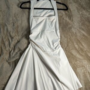 Amazon White Ruched Halter Midi Dress